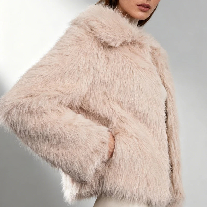 Autumn Winter Women's Fur Coat New Turn-Down Collar Long Sleeves Open Stitch Fashionable Plush Thickened Warm Fur Jackets