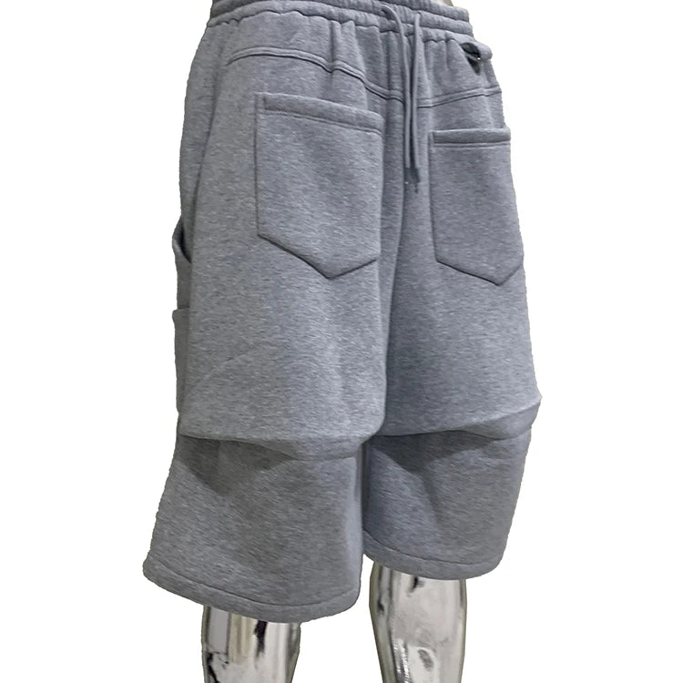 Nerazzurri Summer Autumn Loose Casual Soft Grey Shorts for Men Drawstring Elastic Waist Pockets Knee Length Sweatpants Clothes Light gray