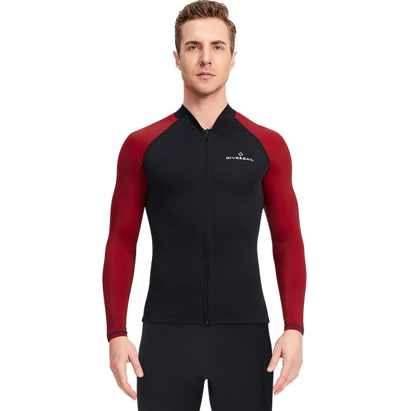 1.5mmSplit Warm Diving Suit Long Sleeve Sunscreen Snorkeling Surfing Jellyfish Swimsuit Red shirt for men