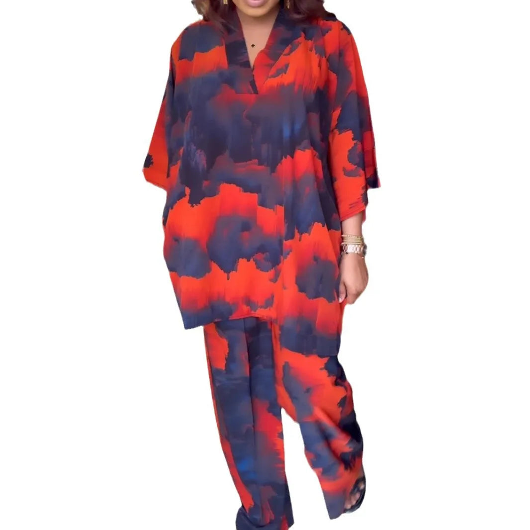 2 Piece Women Sets 2025 Plus Size Spring Autumn Matching Sets Top And Pants Suits Outfits Oversized Clothing Picture color