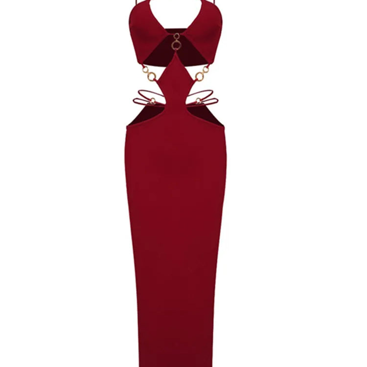 Summer Fashion Women Sexy V Neck Backless Black Red Sequined Midi Bodycon Bandage Dress 2025 Elegant Evening Club Party Dress