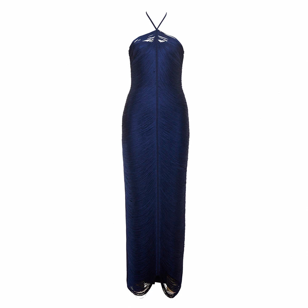 Opulent Fashion Halter Neck Sleeveless Dress for a High-End Black-Tie Event Evening Gown Blue