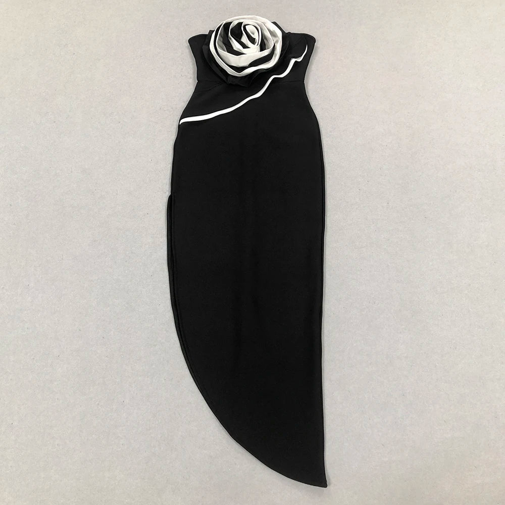 Black Color Women Sexy Off the Shoulder Big Florals Bodycon Badnage Long Dress Celebrate Birthday Party Homecoming Dress