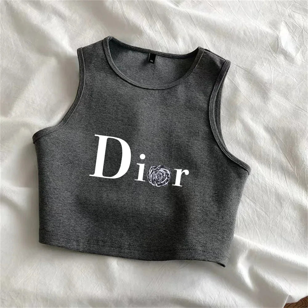 Summer new women's vest with fashionable printed style design, a must-have vest for casual and cool summer dark grey-