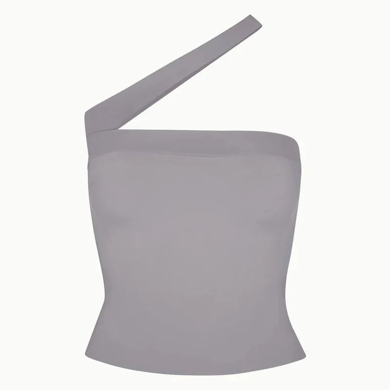 Khy Kylie diagonal halter vest short crop slim sexy halter top woman GRAY