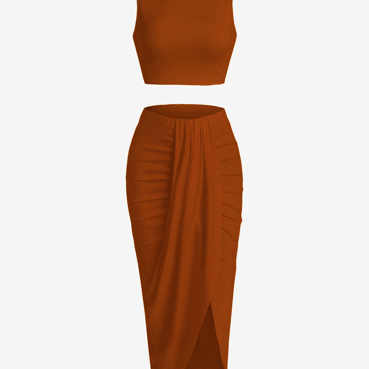 Women’s 2 Pieces Dress Set Sexy Sleeveless Crop Tank Side Slit Twist Skirt Bodycon Maxi Dresses Summer