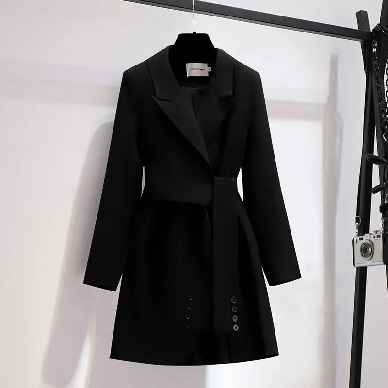 2023 Spring New Lace-up Pleated Suit Dress Jacket Blazer Chain Pants Two-piece Elegant Women's Pants Suit Office Outfits black coat