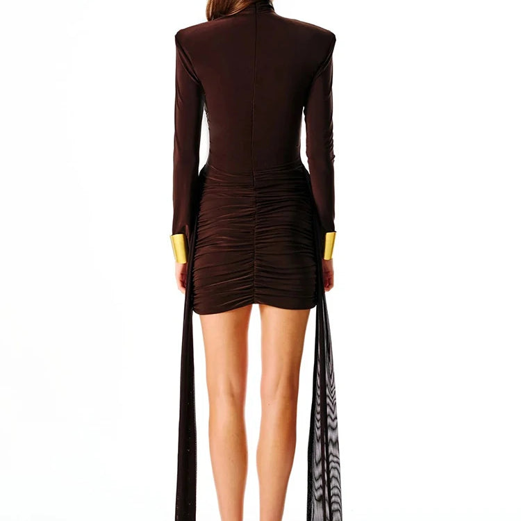 Turtleneck Long Sleeve Sexy Mini Dress For Women New Fashion Draped Ruched Bodycon Club Party Dress Elegant New Dresses