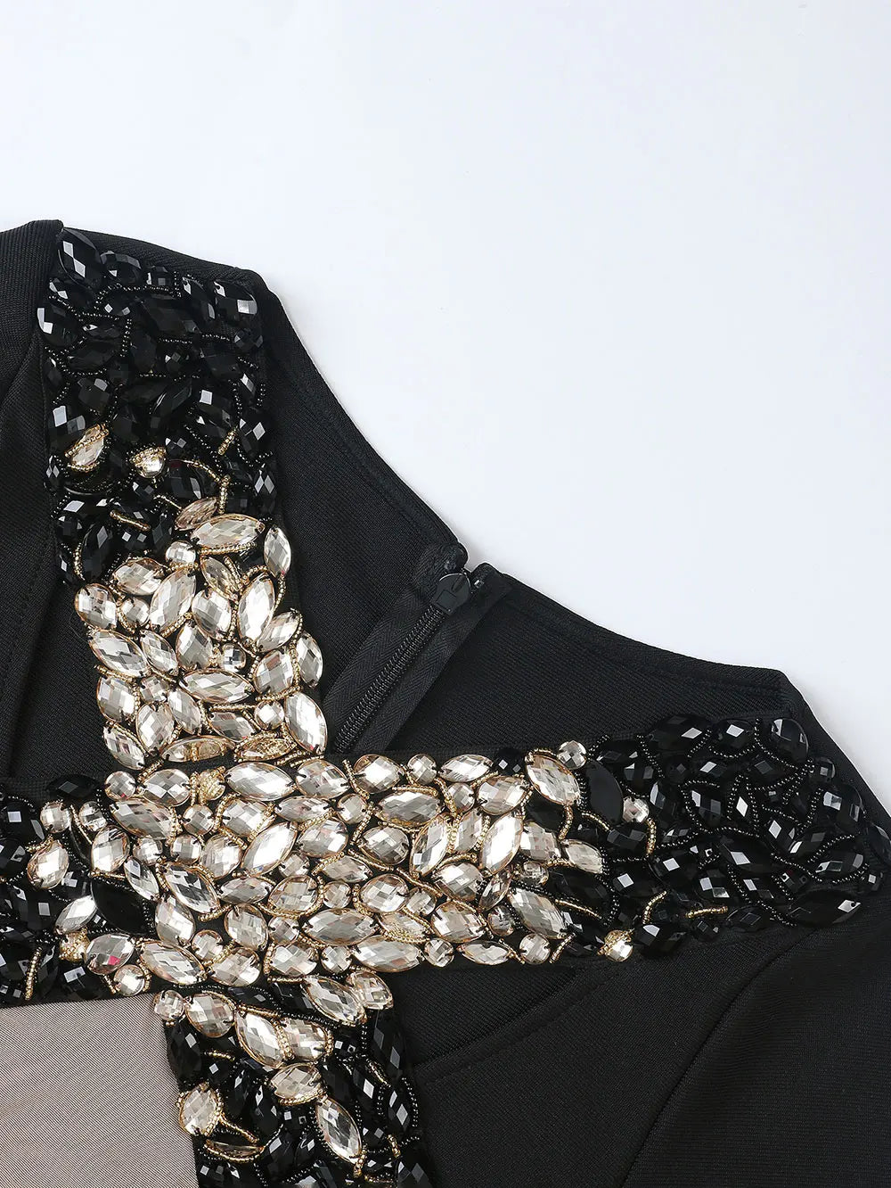 2025 Sexy Women'S Light Luxury Nail Bead Bandage Dresses V-Neck Long Sleeved Hollow Design Bodycon Split Length Dress Vestidos