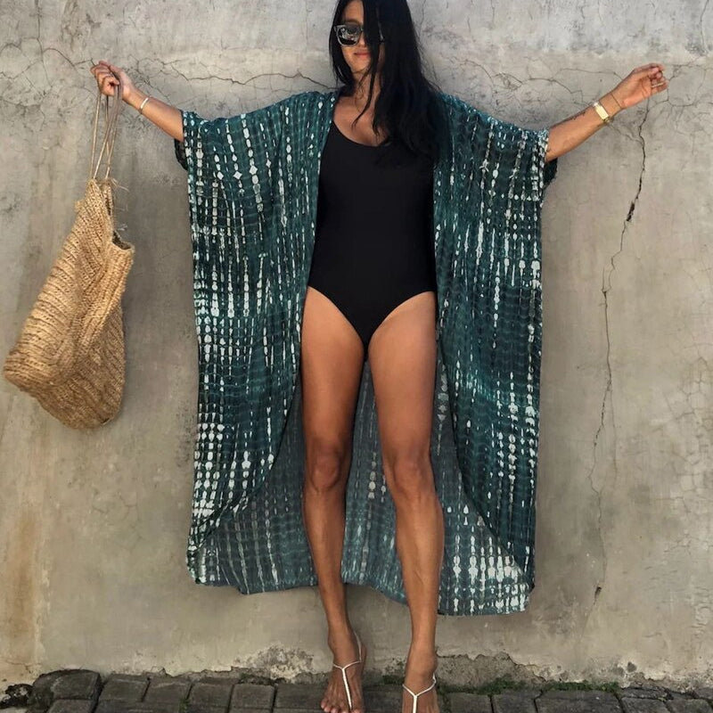 Sexy Bikini Cover-ups Summer Beach Pareo Stripes Loose Kimono Swimsuit Dress Beachwear Boho Bathing Suit Cover Up K One Size
