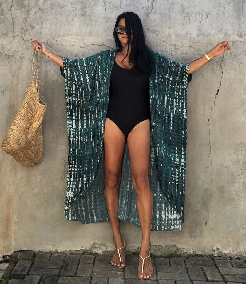 Sexy Bikini Cover-ups Summer Beach Pareo Stripes Loose Kimono Swimsuit Dress Beachwear Boho Bathing Suit Cover Up K One Size