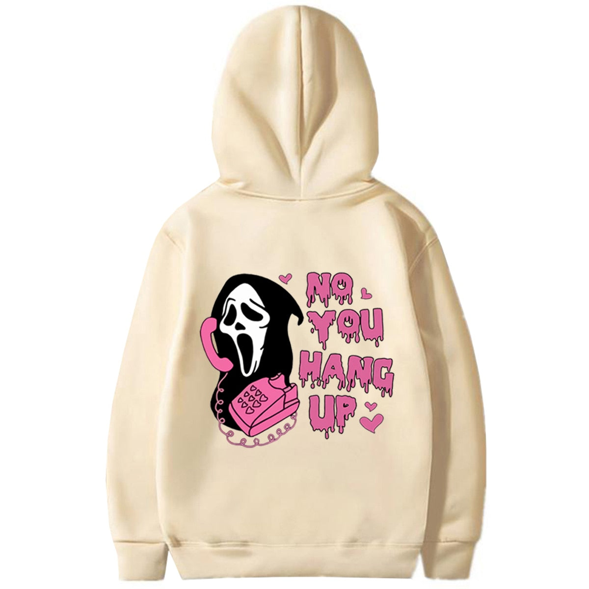Scream No You Hang Up Crewneck Sweatshirt Ghostface Hoodies Scream Ghost Hooded Sweatshirts Scream Movie Halloween Pullover Khaki