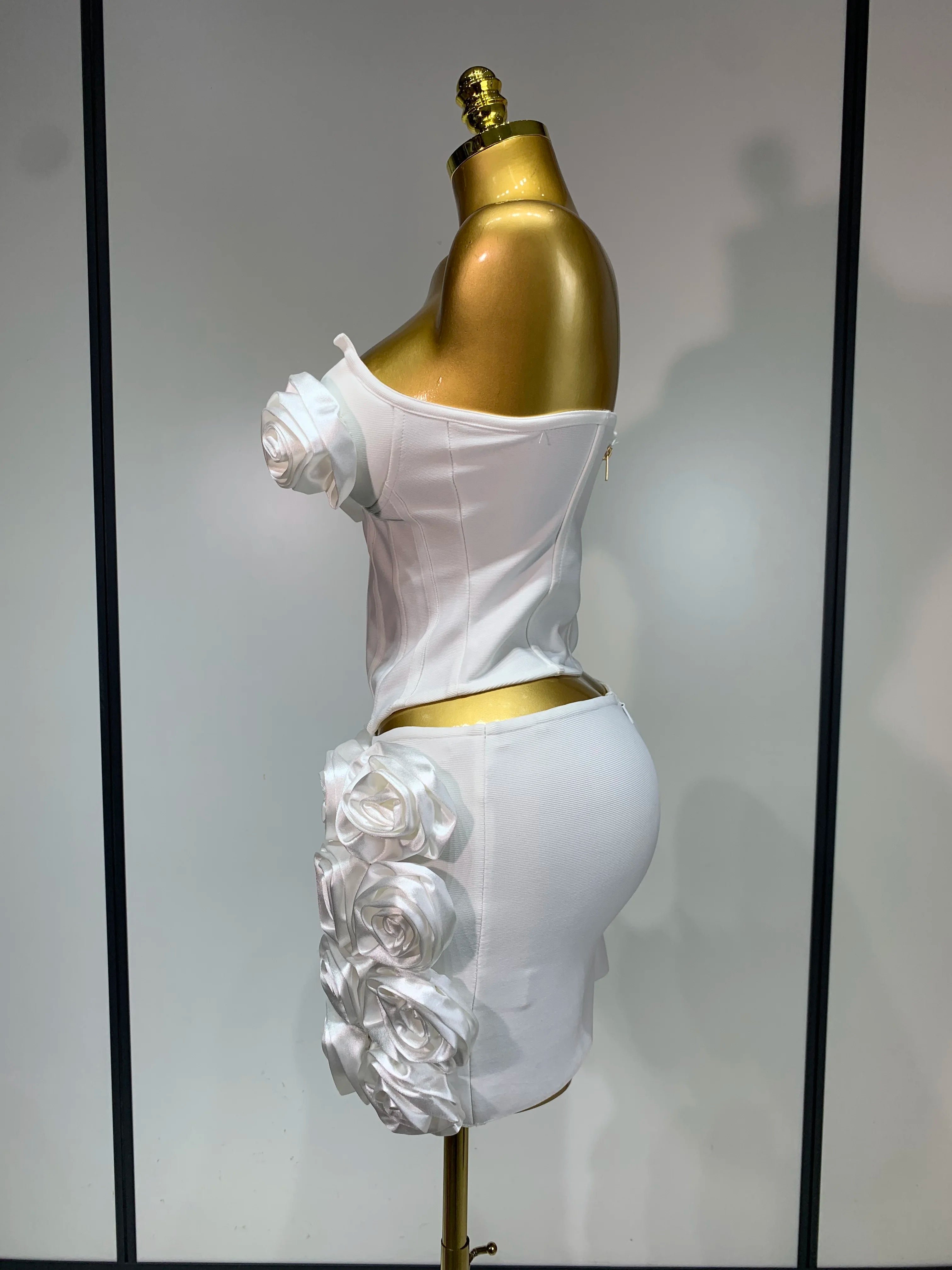 Women Sexy Backless Sleeveless 3D Flower Strapless Two Piece Set 2025 Celebirty Elegant Evening Club Party Luxury Birthday Gown