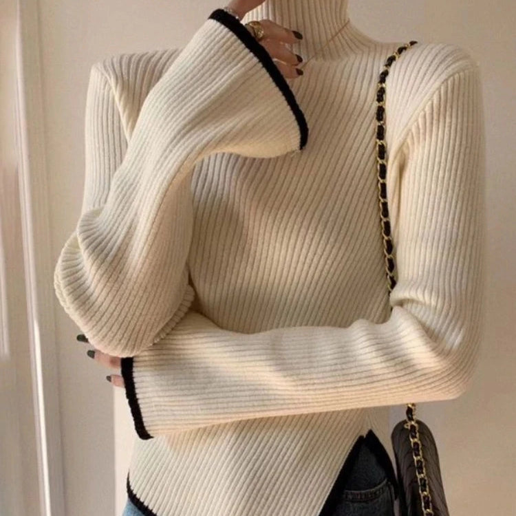 Pullover Women Clothing Knitwears Sweater Long Sleeve Turtleneck Sleeve Slim Clothes Casual Street Wear Women Lap Autumn Winter Apricot Within 40-55Kg
