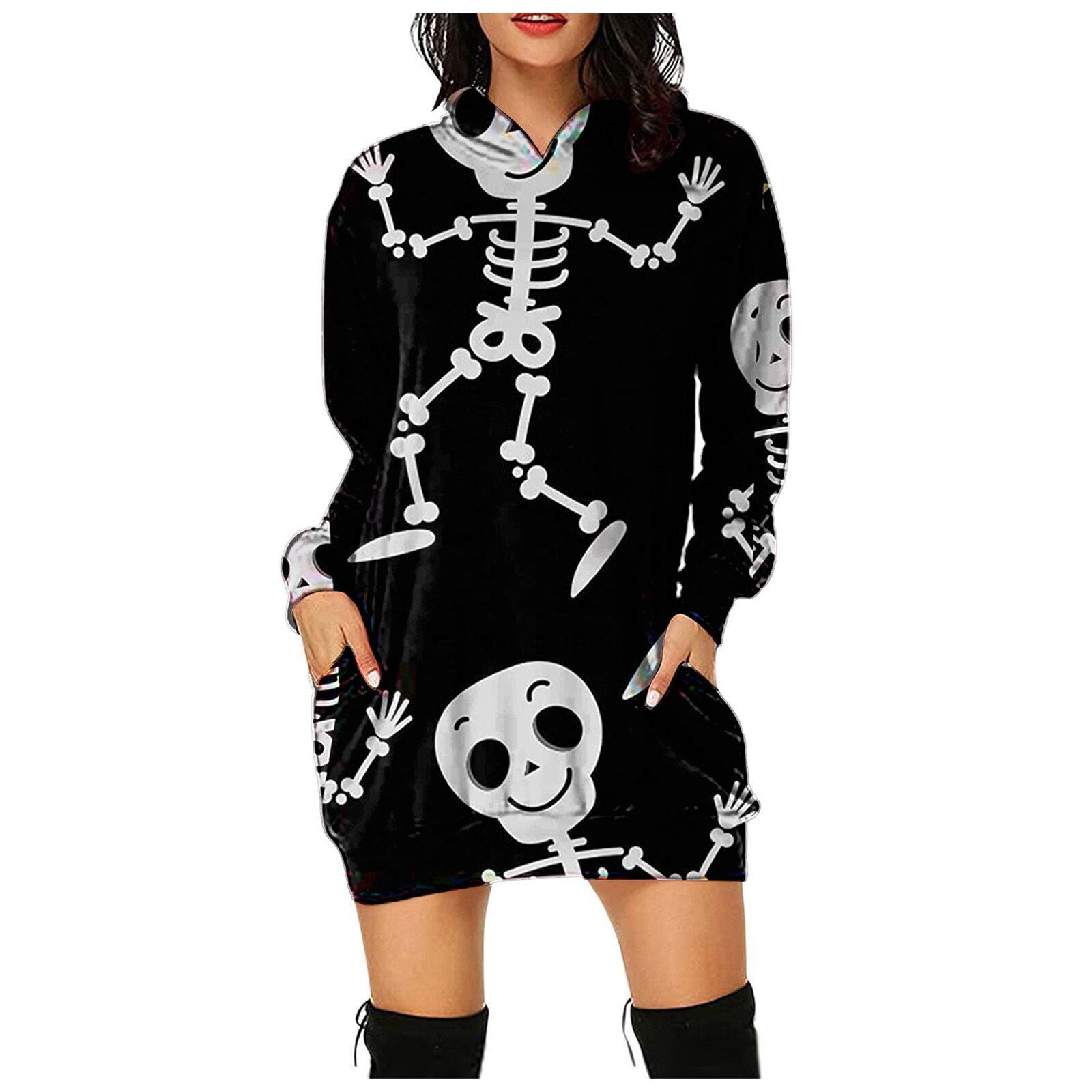 Women's Halloween Pumpkin Printed Sweater Hooded Long Sleeve Dress Sweatshirt Female Women Autumn Spring Casual Hoodies Clothes P10