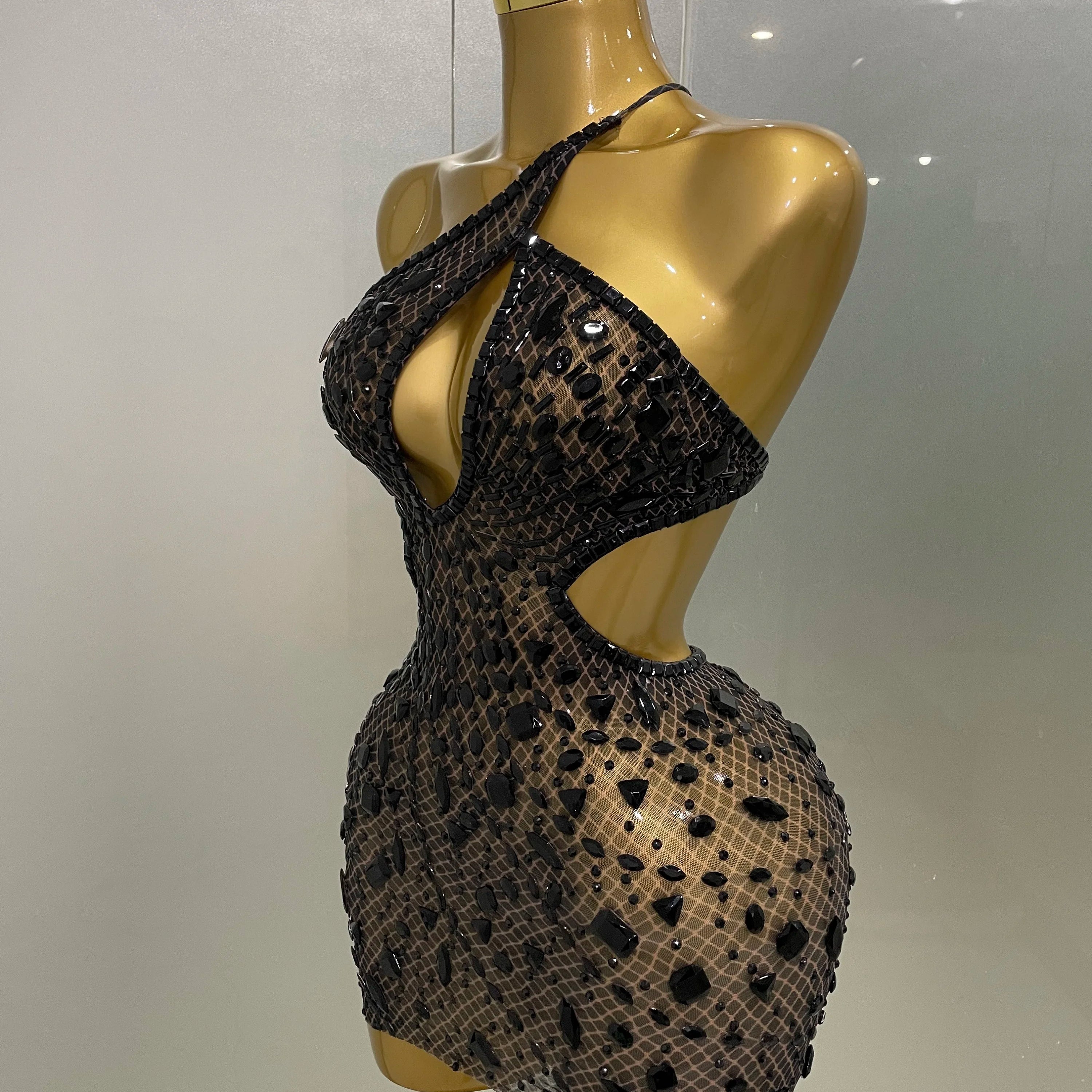 2025 Luxury Sexy Backless Hollow Out Sparkle Diamond Evening Prom Women Birthday Celebrate Stage Nightclub Outfit