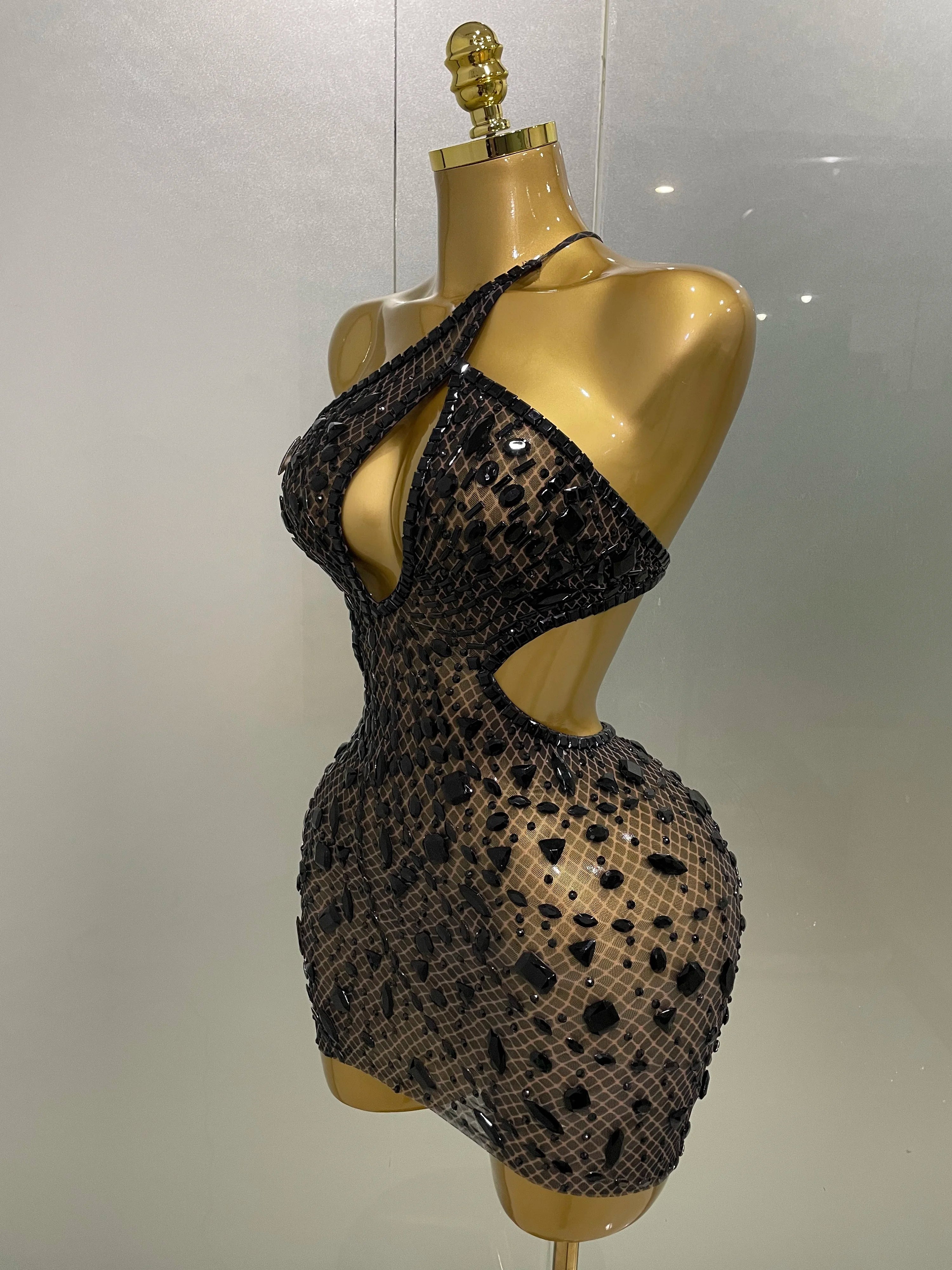 2025 Luxury Sexy Backless Hollow Out Sparkle Diamond Evening Prom Women Birthday Celebrate Stage Nightclub Outfit