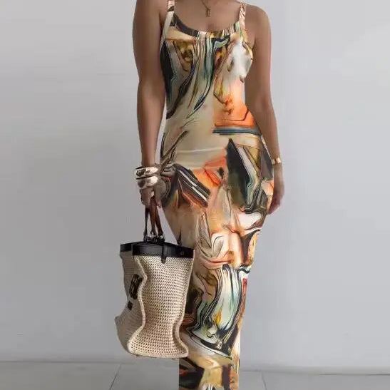 CM.YAYA Summer Women Sleeveless Strap O-neck Sexy 2024 Summer Long Evening Dress Knit Ribbon Night Club Party Maxi Dresses as picture 15