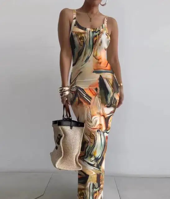 CM.YAYA Summer Women Sleeveless Strap O-neck Sexy 2024 Summer Long Evening Dress Knit Ribbon Night Club Party Maxi Dresses as picture 15