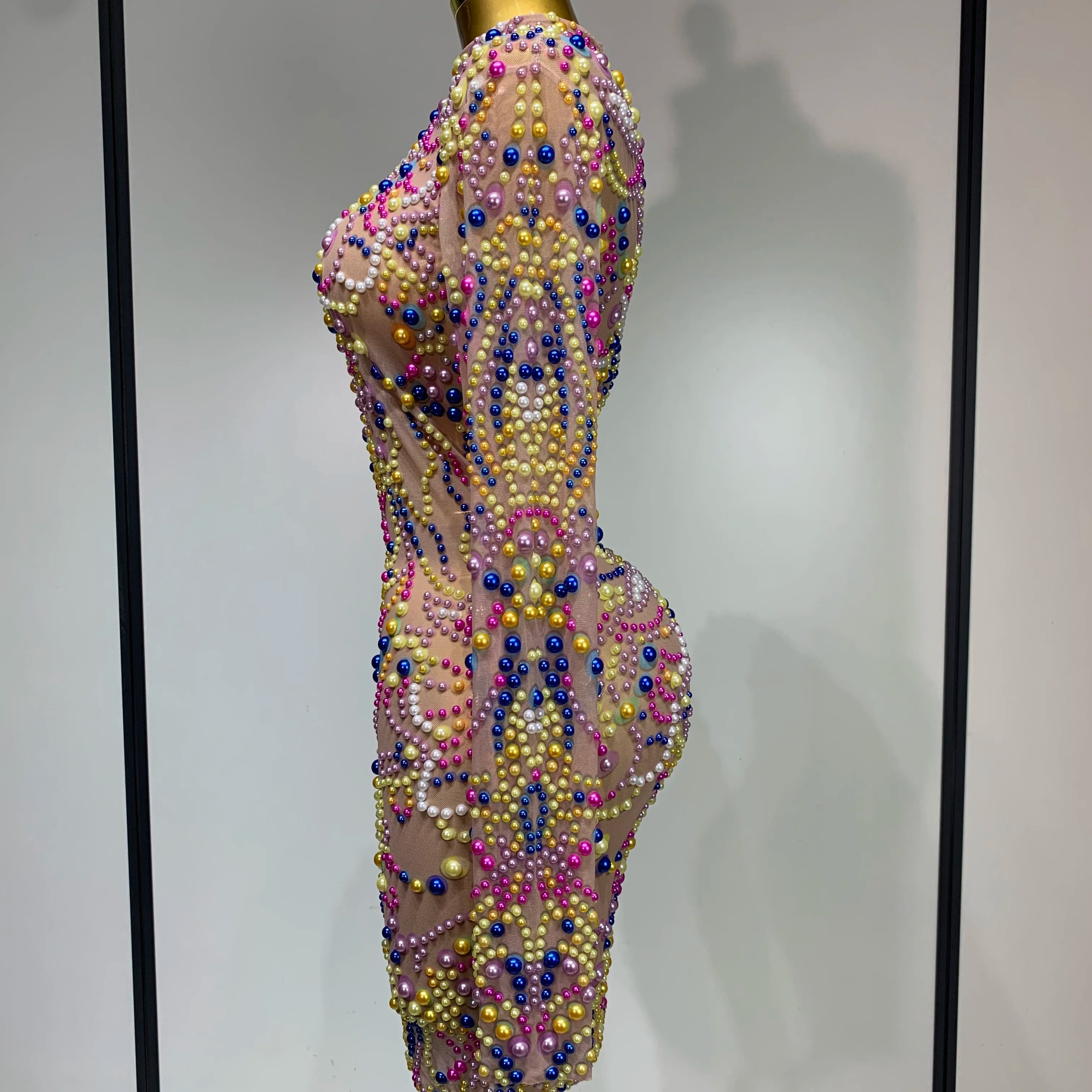 Women Sexy Transparent Mesh Stage Performance Costume Dancer Singer Nightclub Elagant Evening Party Luxury Birthday Dress