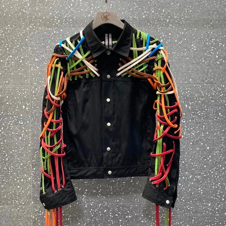 DEAT Autumn Elastic Drawstring Cross Full Length Slim Feet High Street Pants Trousers And Single Breasted jackets WN151