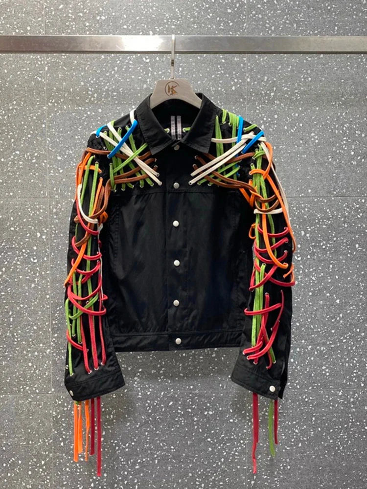 DEAT Autumn Elastic Drawstring Cross Full Length Slim Feet High Street Pants Trousers And Single Breasted jackets WN151