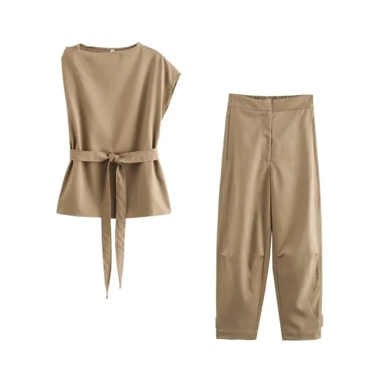 TRAF ZR Set of Two Pieces for Modern Women Khaki Sets for Women 2 Pieces Elegant Minimalist Korean Style Set Cozy Sets sets