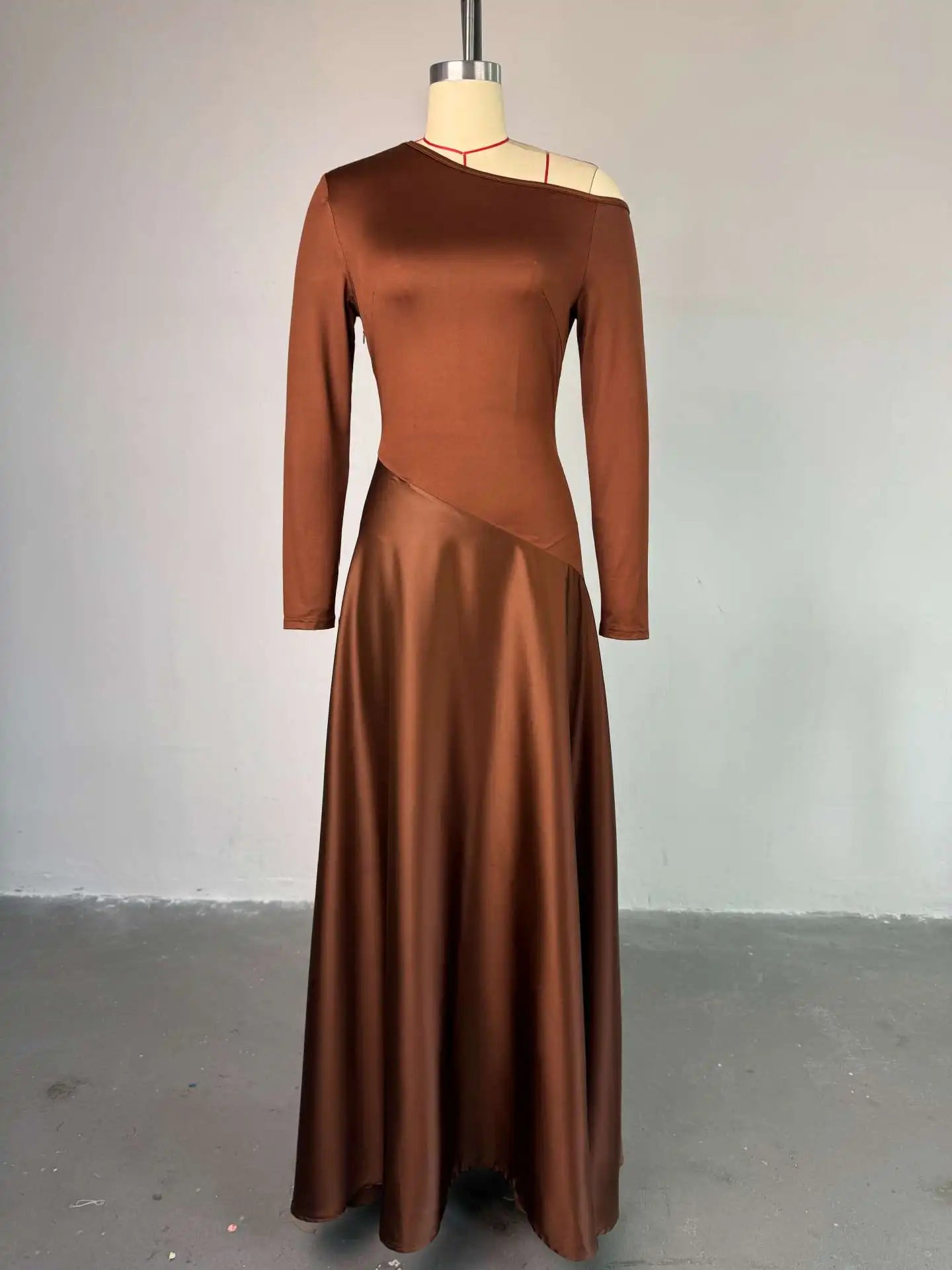 Women One Shoulder Full Sleeve Maxi Long Dress 2025 Summer Patchwork Vintage Birthday Sexy Club Party Evening Dresses