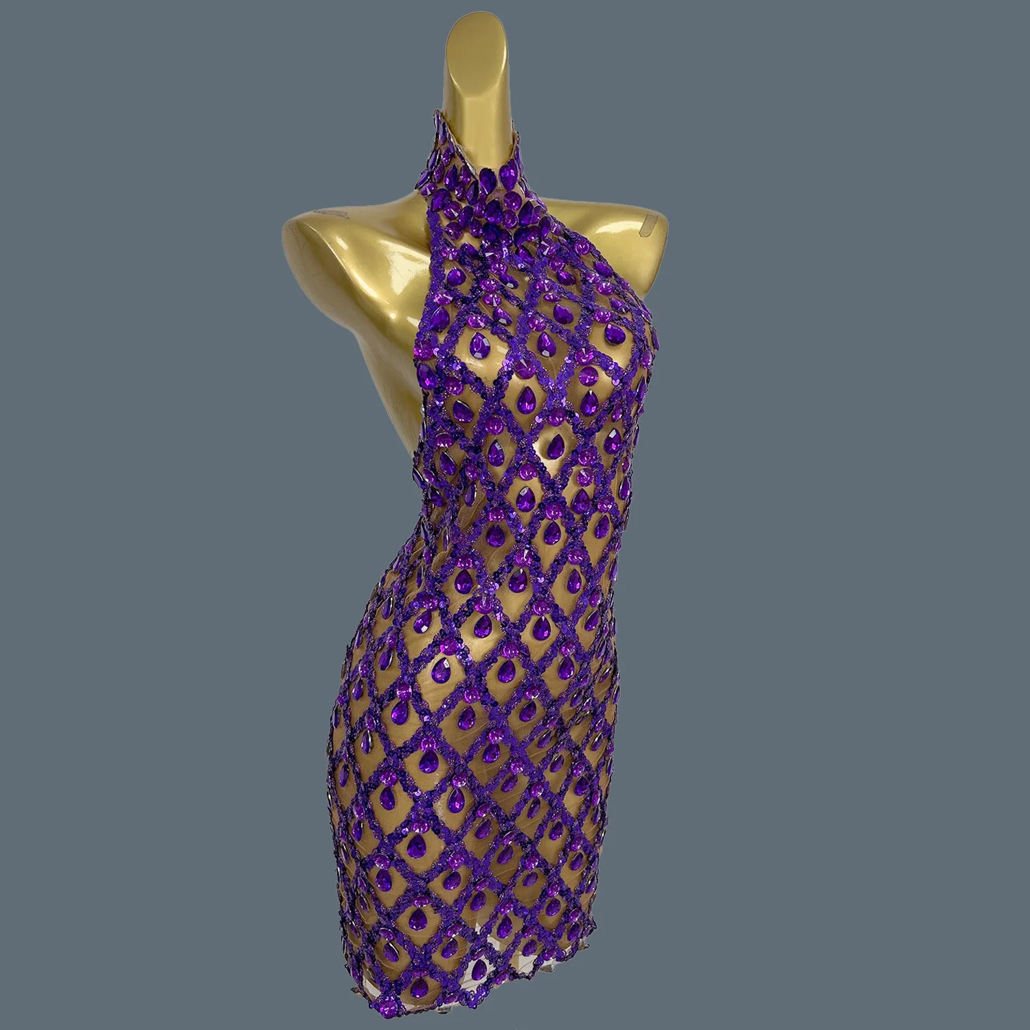 Sparkly Sequins Crystals Summer Mini Dress Sexy Sleeveless See Through Mesh Women Party Dress Event Singer Show Wear Shaokaojia