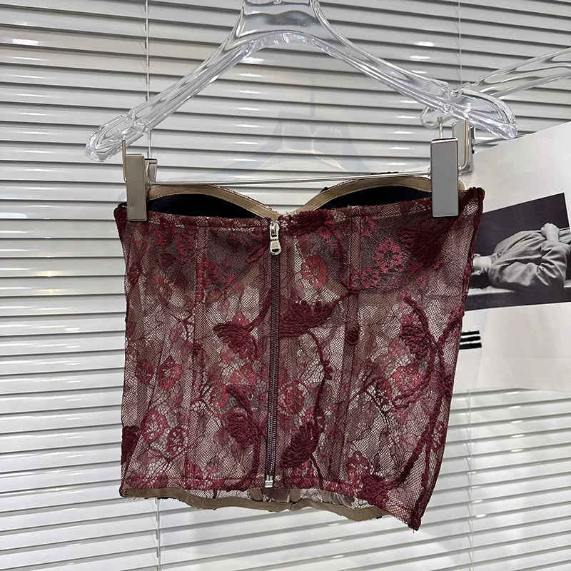 Winter New Style Fashion Jacquard Hollow Lace Fishbone Tank Top For Women Slim Fit Backless Vest Female 11A07732