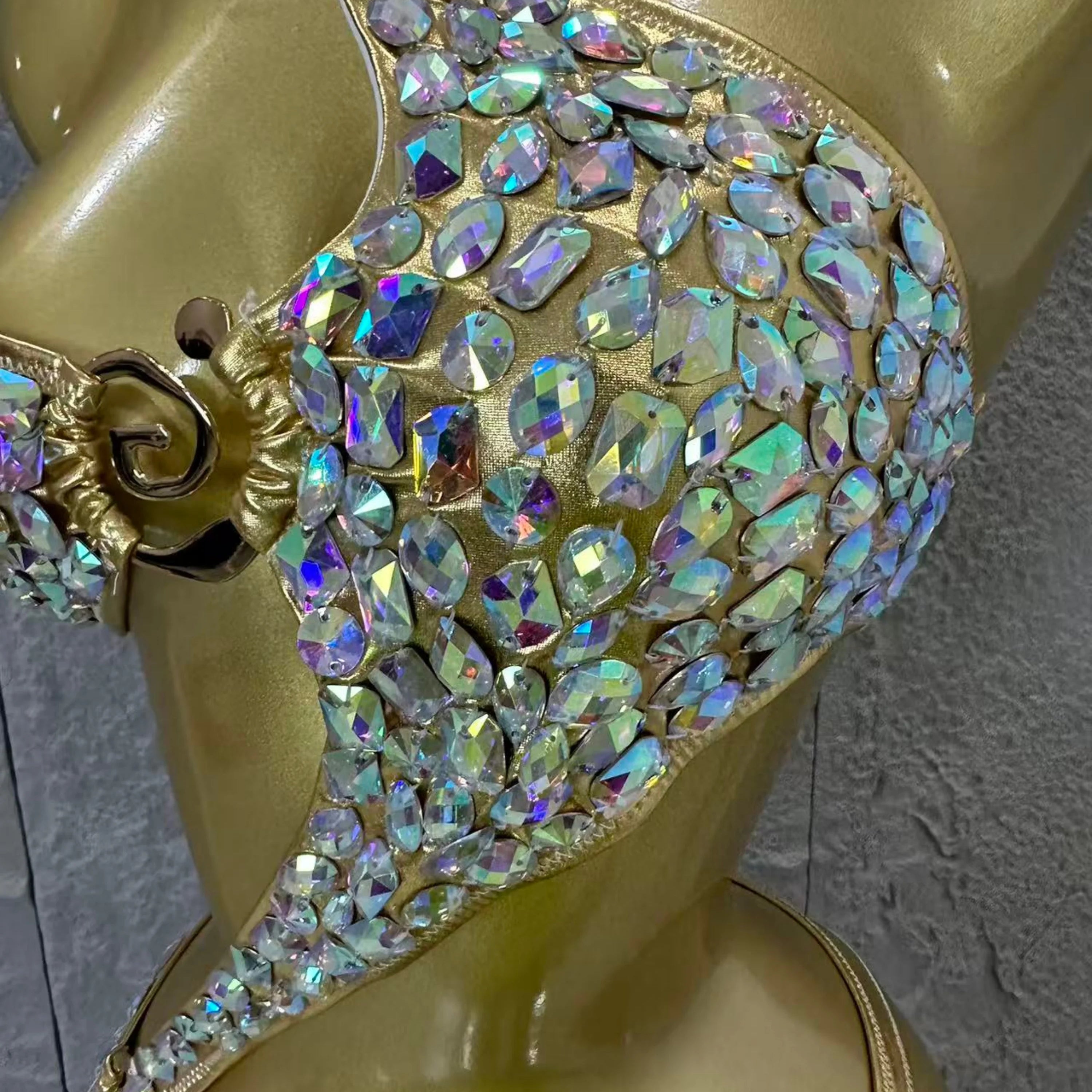 Women Sexy 2026 Luxurious Black Bodysuit Halter Neck Iridescent Crystal Embellished Cutout Outfit Stage Performance Costume
