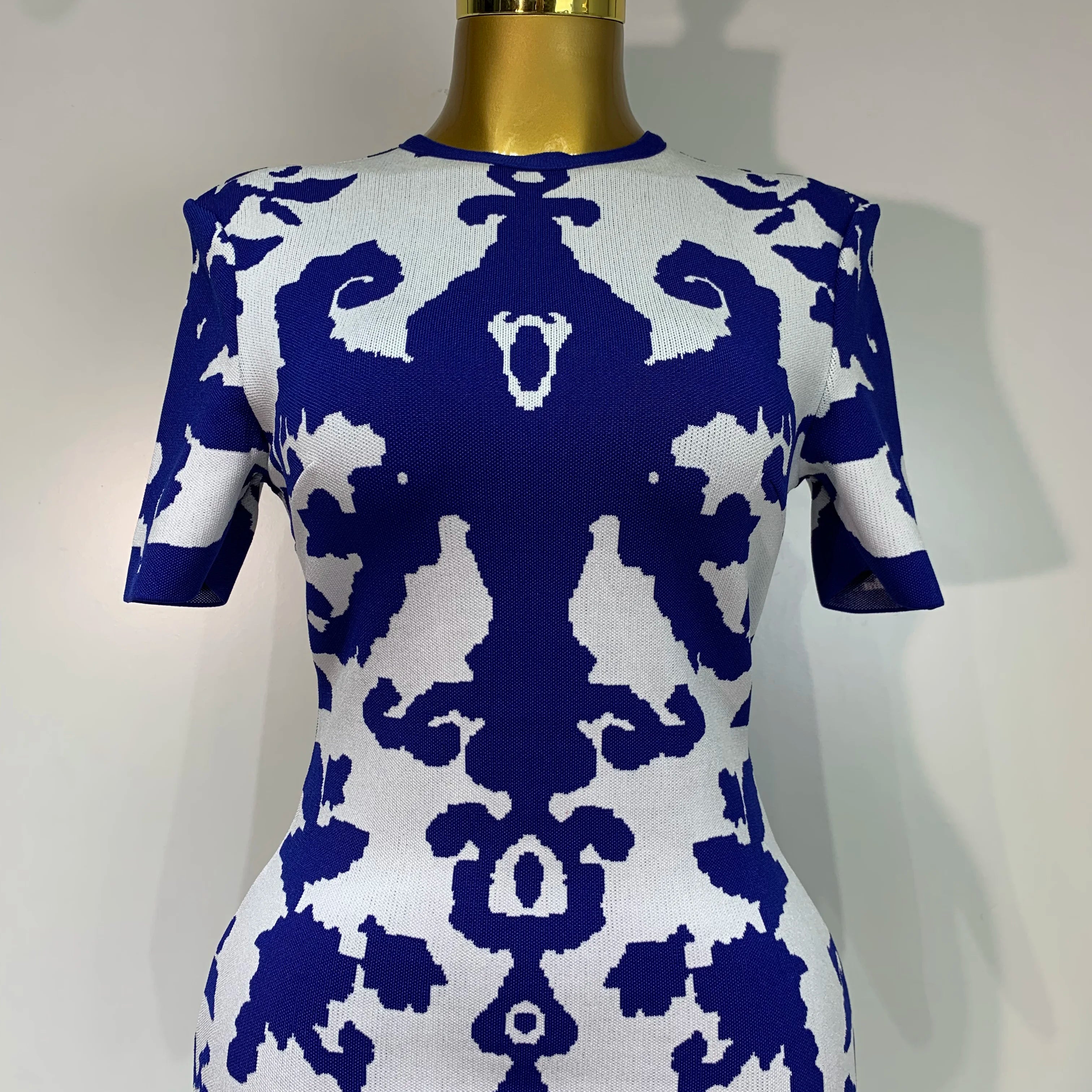 Women Sexy Short Sleeve Jacquard Blue Maxi Long Bodycon Bandage Dress 2025 Celebrity Elegant Evening Club Party Luxury Dresses