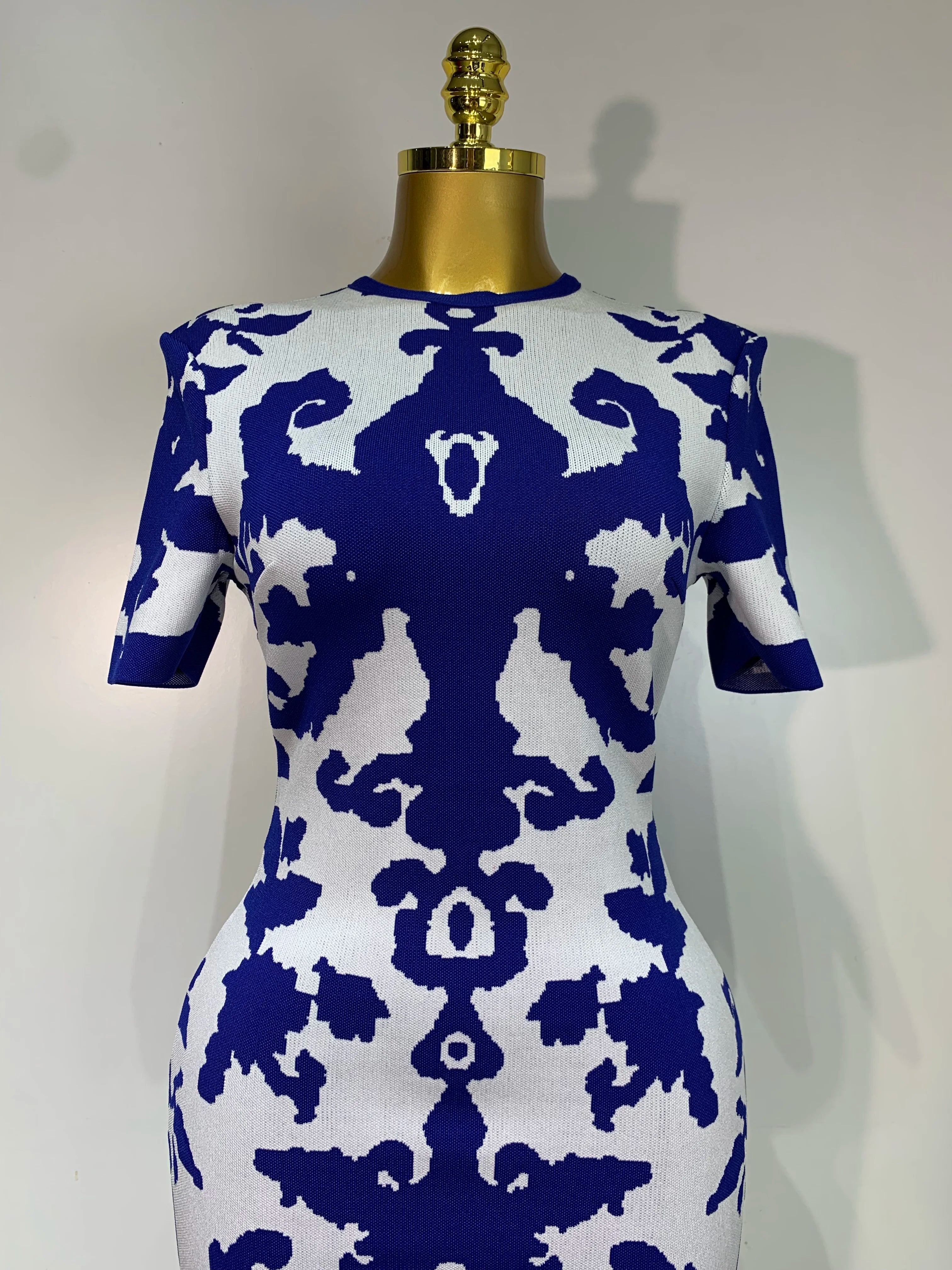 Women Sexy Short Sleeve Jacquard Blue Maxi Long Bodycon Bandage Dress 2025 Celebrity Elegant Evening Club Party Luxury Dresses