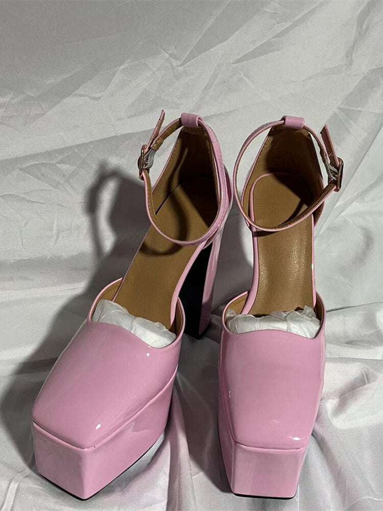 Spring and Summer New Women's High Heels Patent Leather Wedding Shoes Luxury Sexy Paris Fashion Banquet pink