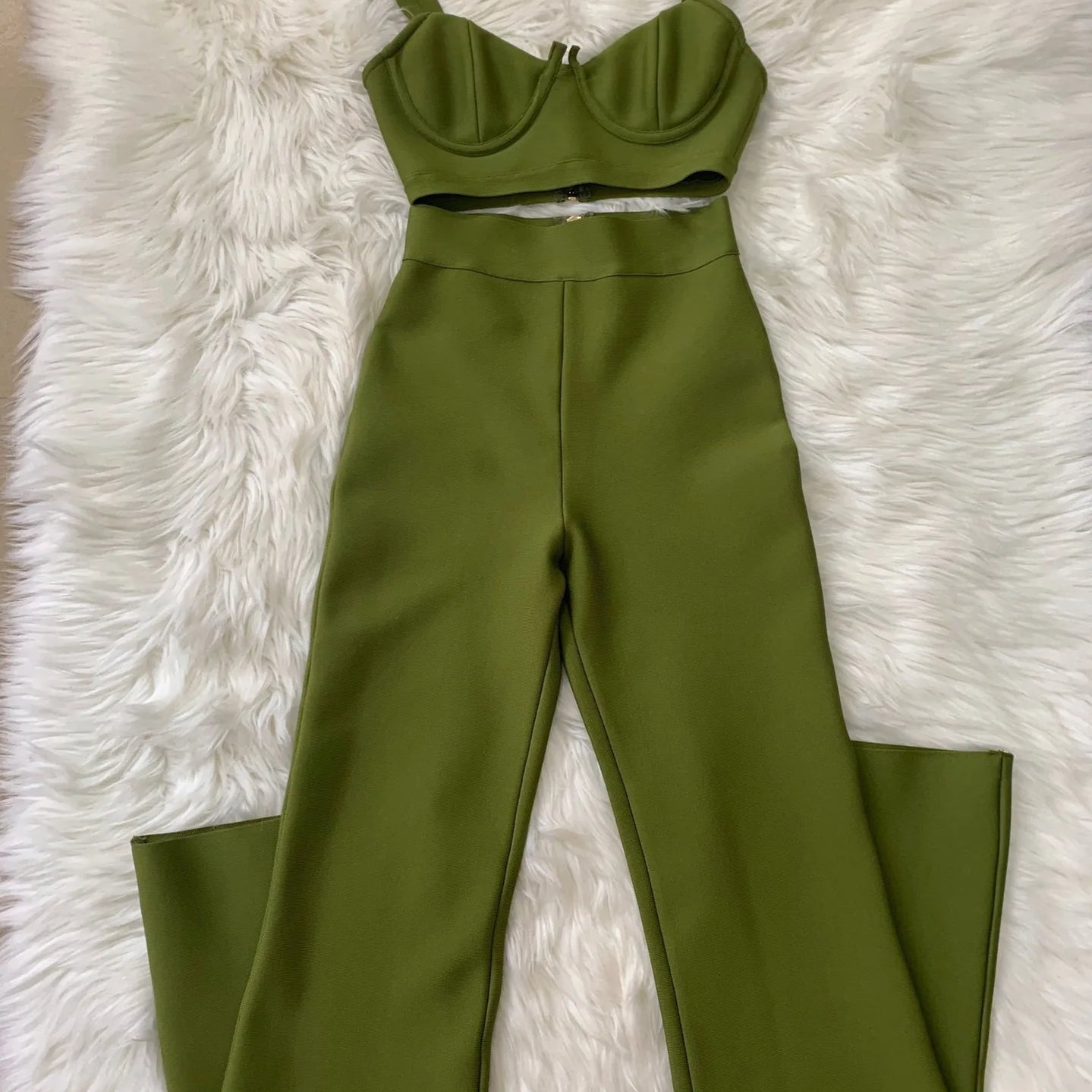 High quality Blue Two Pieces Set Bodycon Rayon Bandage Set Evening Party Sexy Fashion Outfit army green