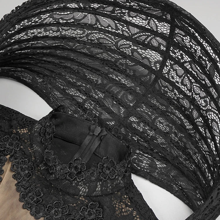 Lace Accent Maxi Dress High Neckline Cut-out Tulle Fabric Long Sleeves Floor Length Cocktail Party Evening Gowns