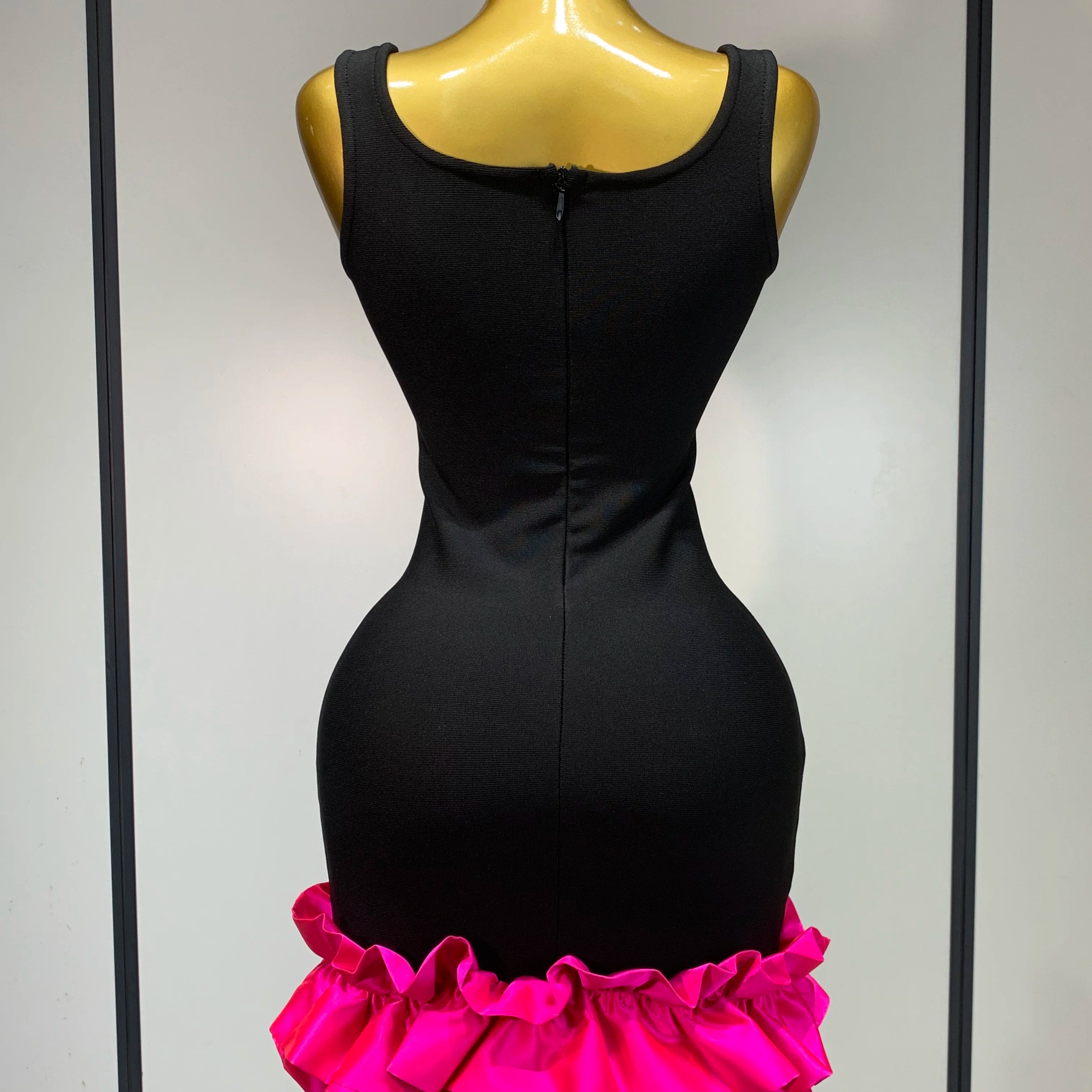 Women Formal Party Spaghetti Strap Bodycon Black Ruffle Sleeveless Bandage Dress Elegant Prom Gown Club Evening Party Dresses