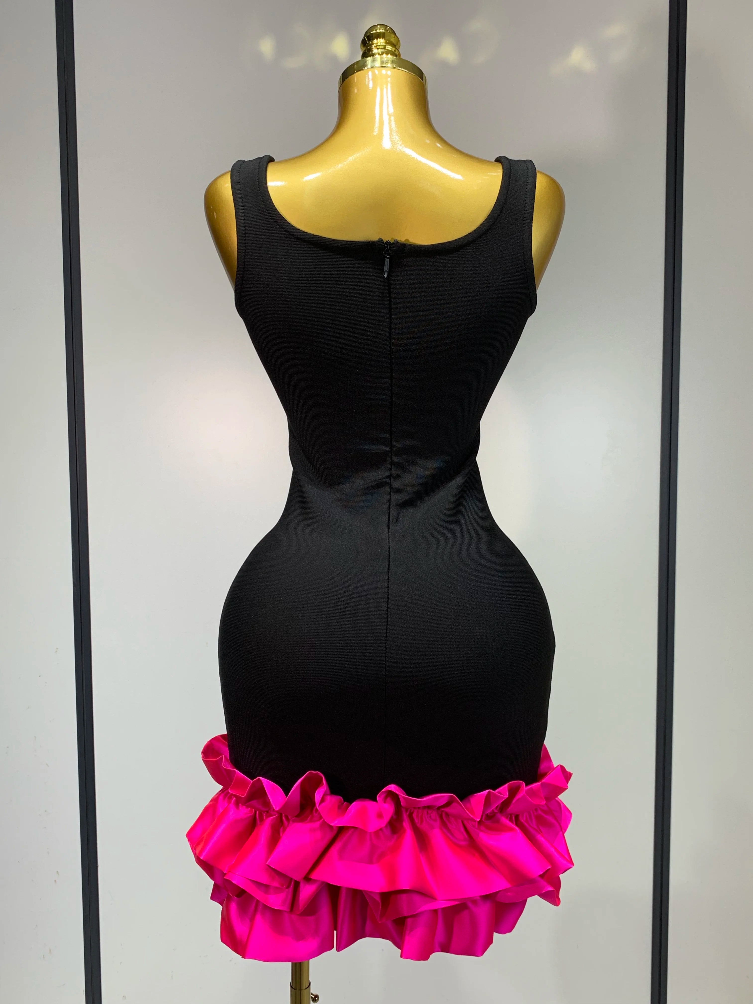 Women Formal Party Spaghetti Strap Bodycon Black Ruffle Sleeveless Bandage Dress Elegant Prom Gown Club Evening Party Dresses