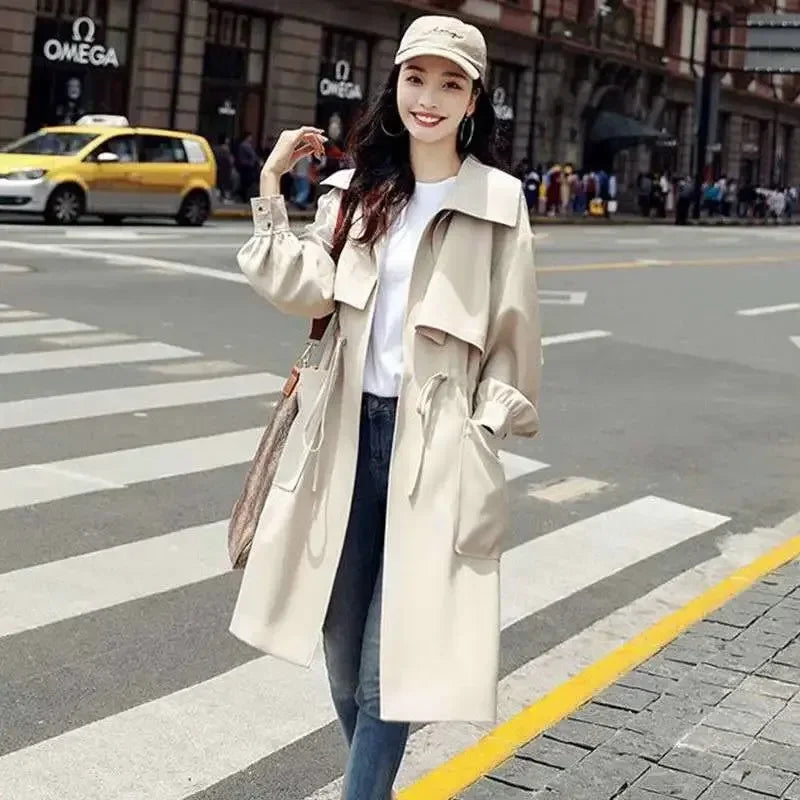Autumn Elegant Long Women Trench Lace Up Waist Casual Solid V Neck Overcoat Plus Size Long Sleeve Windbreaker Female Trench 1 4