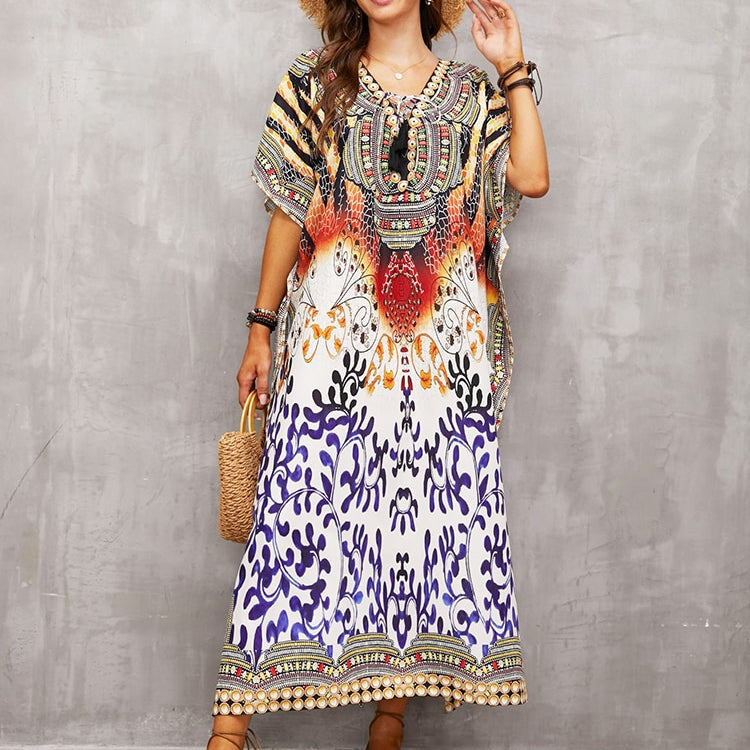 Plus Size Beach Cover Up Robe Plage Pareo Long Dress Summer Beachwear Swimsuit Cover Up Tunic For Beach Kaftan Dress Color 21 One Size