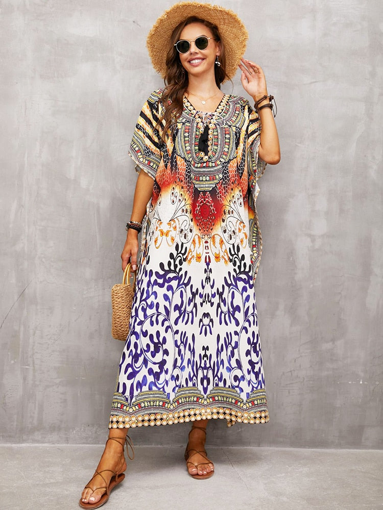 Plus Size Beach Cover Up Robe Plage Pareo Long Dress Summer Beachwear Swimsuit Cover Up Tunic For Beach Kaftan Dress Color 21 One Size