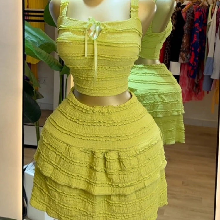 Beach Boho Women's Set Strap Sleeveless Tank Top and Ruched Mini A-line Skirts Two 2 Piece Sets 2025 Summer Outfits