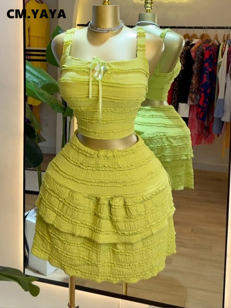 Beach Boho Women's Set Strap Sleeveless Tank Top and Ruched Mini A-line Skirts Two 2 Piece Sets 2025 Summer Outfits