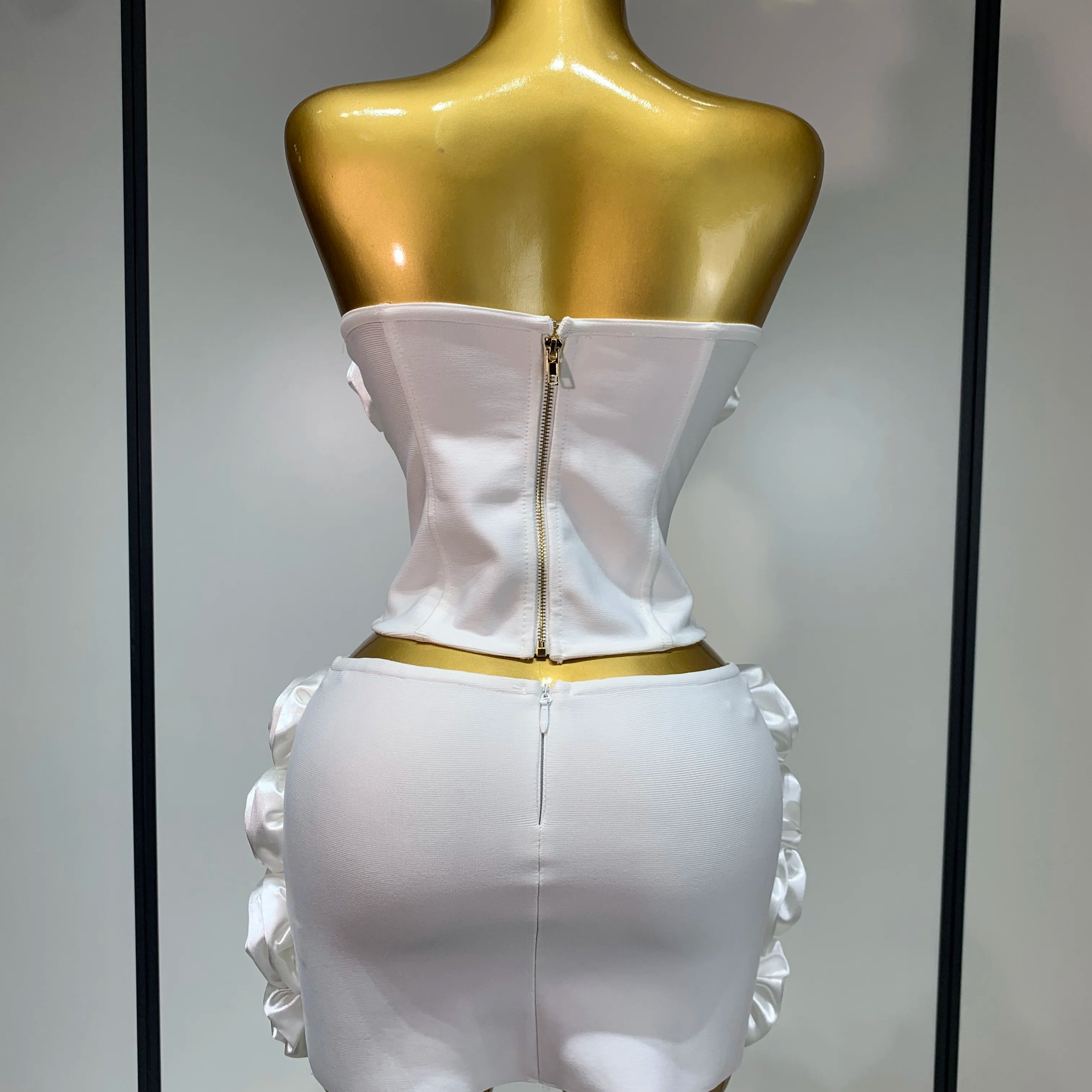 Women Sexy Backless Sleeveless 3D Flower Strapless Two Piece Set 2025 Celebirty Elegant Evening Club Party Luxury Birthday Gown