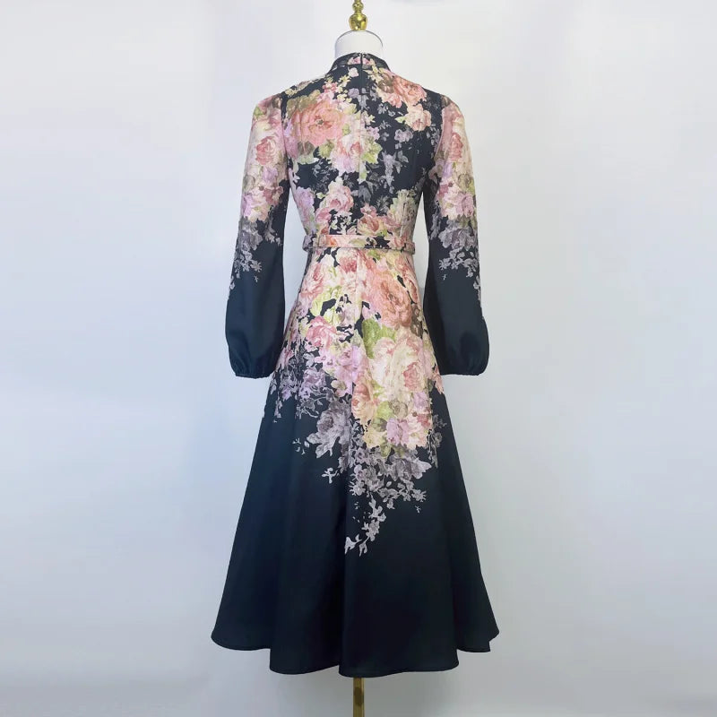 Real Shot Spot Australian Design Single-Breasted Sleeve Cotton Linen Spring And Summer New Midi Dress With Bel