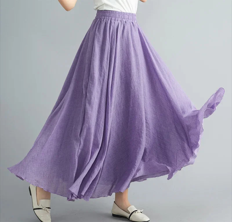 Fashion Cotton Linen Clothes Women Skirts Maxi Y2k Elegant Beach Saia Ropa Mujer Casual Vestido Boho Long Skirt Faldas Harajuku Lavender