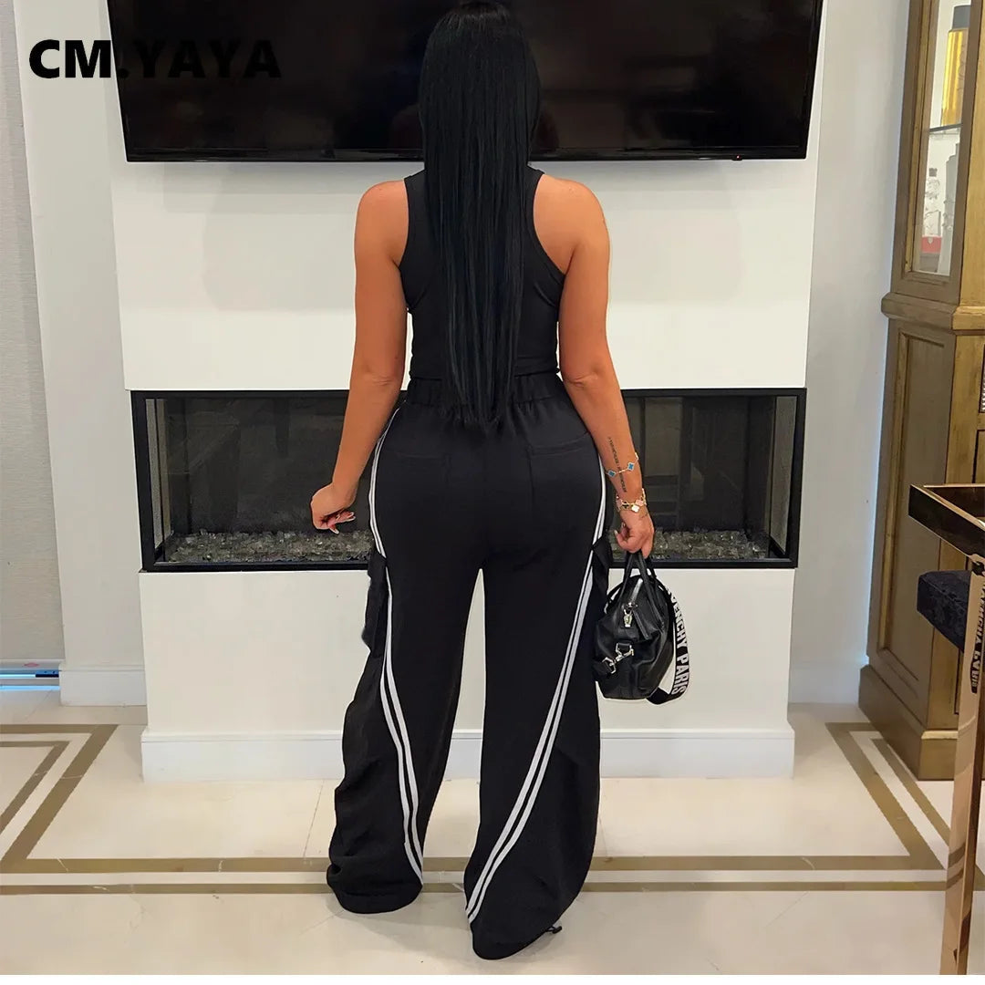 Fashion Women Denim Patchwork Pocket Side Wide Leg Loose Jogger Pants 2024 Active Jean Splicing Sweatpants Trousers