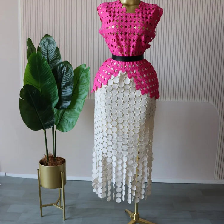 CM.YAYA Women Cutout O-neck Crop Top and Bodycon Midi Slim Maxi Long Skirt Suit 2025 Summer Vacation Sexy Two 2Piece Set Outfits