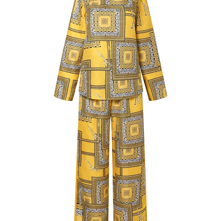 Plus Size VONDA Women Elegant Pant Sets 2025 Long Sleeve Printed Tops and Long Trousers Casual Streetwear Matching Sets