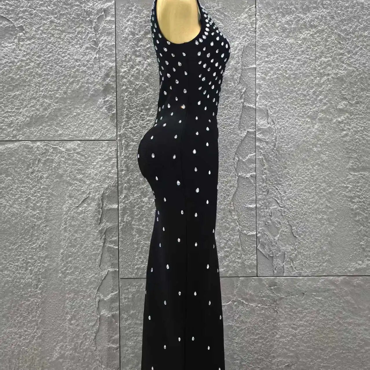 Women Sleeveless Sexy O-Neck Shinning Crystal Bodycon Long Bandage Dress Celebrity Red Carpet Evening Party Outfit